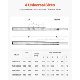 Drawer Cabinet Slides Side Mount 22 inch 10 Pairs 100 LB Load Replacement