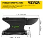 Cast Iron Anvil, 55 Lbs(25kg)Single Horn Anvil with 8.6 x 4.1 inch Countertop and Stable Base, High Hardness Rugged Round Horn A