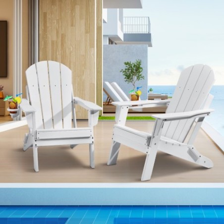 Adirondack Chair Plastic Set of 2 All-Weather Folding Fire Pit White