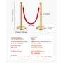 Stanchion Post, 4 Pcs Crowd Control Barrier Set with 2 Red Velvet Ropes, 5 ft Stainless Steel Gold Stanchion Post Queue with San