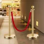Stanchion Post, 4 Pcs Crowd Control Barrier Set with 2 Red Velvet Ropes, 5 ft Stainless Steel Gold Stanchion Post Queue with San