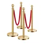 Stanchion Post, 4 Pcs Crowd Control Barrier Set with 2 Red Velvet Ropes, 5 ft Stainless Steel Gold Stanchion Post Queue with San