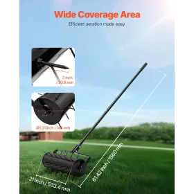 Rolling Lawn Aerator 21" Heavy-Duty Manual Rolling Aerator Lawn Black