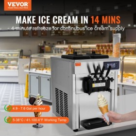 Commercial Soft Serve Ice Cream Machine Maker 18-28 L/H Yield 3-Flavor