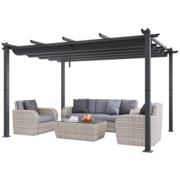 10'x13' Outdoor Retractable Pergola with Sun Shade Canopy Aluminum Gray