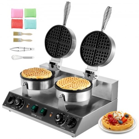 Kommerciel vaffelproducent Dual-Head Round Waffle Iron 2460W Non-Stick