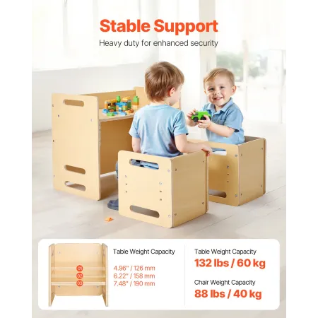 Fravænningstabel og stol sæt Montessori Toddler Desk med 2