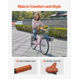 26-tommer cruiser cykel 1-trins lyserød strandcruisercykel med kurv