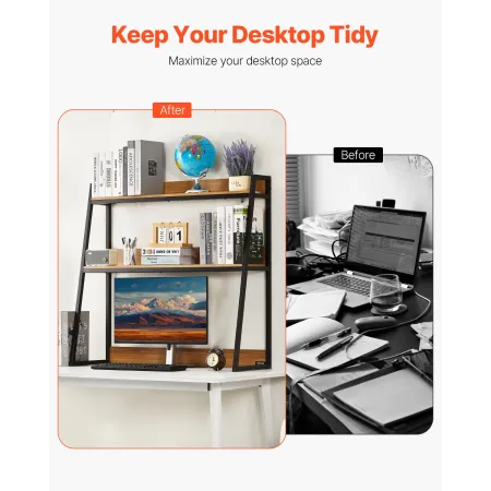 Desktop Bookshelf, 2-Tier Desktop Storage Organizer, 37.4" x 12.6" x 35.4" Office Storage Rack Wood Color Display Shelf, Desktop