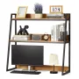 Desktop Bookshelf, 2-Tier Desktop Storage Organizer, 37.4" x 12.6" x 35.4" Office Storage Rack Wood Color Display Shelf, Desktop