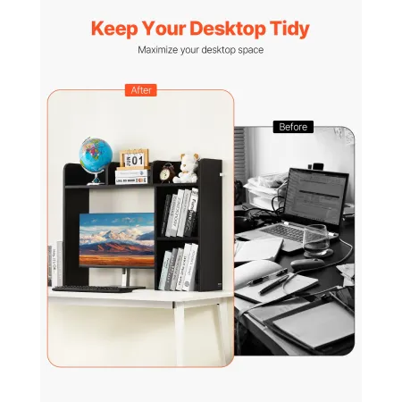 Desktop Bookshelf, 2-Tier Desktop Storage Organizer, 37.2" x 9.5" x 28.9" Office Storage Rack Wood Display Shelf, Desktop Booksh