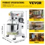 Commercial Stand Mixer, 14.2 L Stainless Steel Bowl, 850W Heavy Duty Electric Food Mixer with 3 Speeds Adjustable 113/184/341 RP