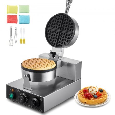 Commercial Waffle Maker Round Waffle Iron Baker Machine Non-Stick 1230W
