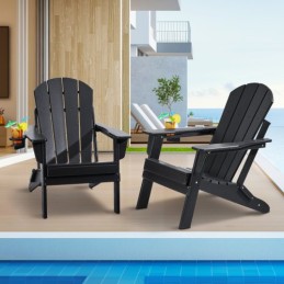 Adirondack Chair Plastic Set of 2 All-Weather Folding Fire Pit Black