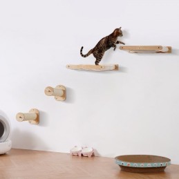 Wall Mounted Cat Shelves with 2 Jumping Posts & 2 Hammocks up to 40 lbs