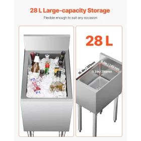 Commercial Ice Bin 28 L Underbar Ice Bin with Sliding Lid Bottle Holders