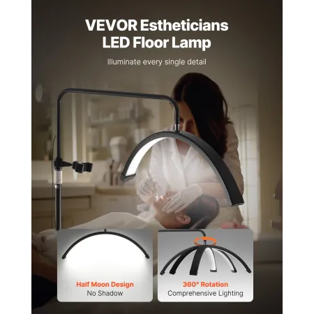Half Moon Light for Esthetician, 23 inch Dimmable LED Floor Lamp Lash Light for Eyelash Extensions, Arched Eyelash Lamp with Pho