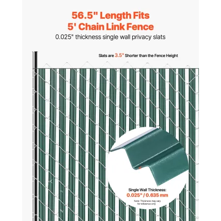 Bottom Locking Privacy Slats, Single-Wall Vertical Bottom-Locking Slats for Chain-Link Fence, High-Density HDPE Chain Link Slats