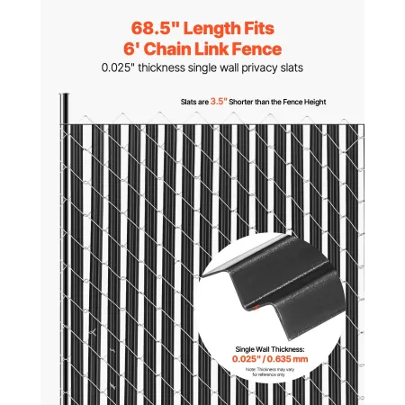 Bottom Locking Privacy Slats, Single-Wall Vertical Bottom-Locking Slats for Chain-Link Fence, High-Density HDPE Chain Link Slats