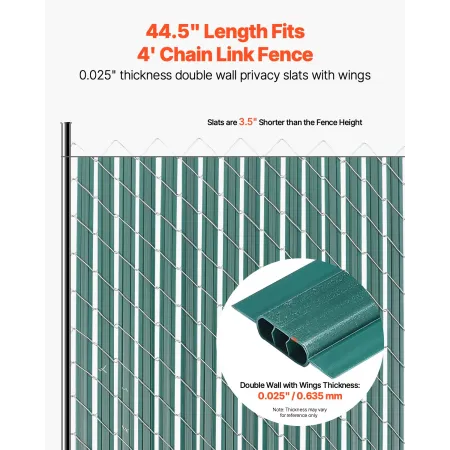 Bottom Locking Privacy Slats, Double-Wall Vertical Bottom-Locking Slats with Wings for Chain-Link Fence, High-Density HDPE Chain
