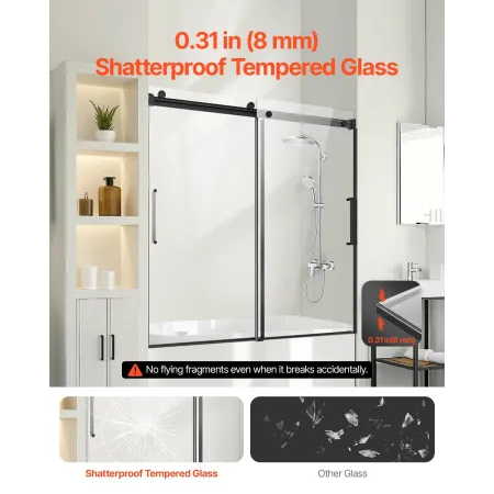 Frameless Sliding Bathtub Door, 56-60 in.W x 60 in.H, Frameless Shower Glass Door, Frameless Double Sliding Tub Door with 5/16 i