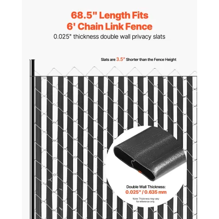 Bottom Locking Privacy Slats, Double-Wall Vertical Bottom-Locking Slats for Chain-Link Fence, High-Density HDPE Chain Link Slats