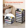 Scrapbook Rolling Storage Cart, 6-Tier Large Capacity with Organizer Top, Black Frame with 6 Clear Cases and 4 Removable Wheels,