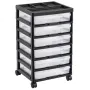 Scrapbook Rolling Storage Cart, 6-Tier Large Capacity with Organizer Top, Black Frame with 6 Clear Cases and 4 Removable Wheels,