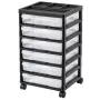 Scrapbook Rolling Storage Cart, 6-Tier Large Capacity with Organizer Top, Black Frame with 6 Clear Cases and 4 Removable Wheels,