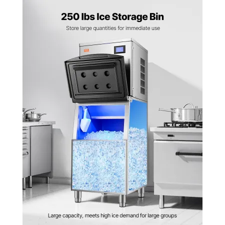 Commercial Ice Maker Storage Bin, 250LBS Capacity Ice Bin, Stainless Steel Ice Storage Bin with Filter and Adjustable Anti-slip 