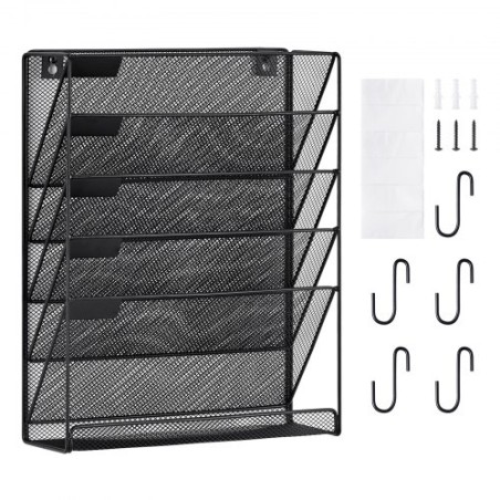 Filvægstativ Mesh Wall File Holder 1-stykke 6 Lommer til kontor/skole