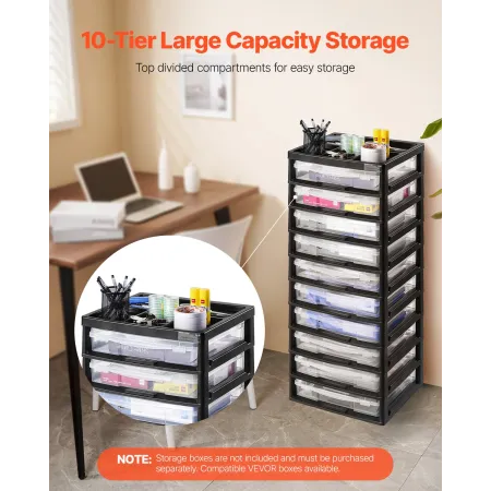 Plastic Storage Organizer, 10-Tier Large Capacity with Organizer Top, Black Frame Only, PP Material Multifunctional Scrapbook St