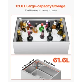 Commercial Ice Bin 61.6 L Ice Chest on Wheels with Bottom Storage Tray