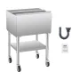 Commercial Ice Bin, 61.6 L Rolling Ice Chest on Wheels, 24 x 19.1 x 36.8 in Stainless Steel Cooler Cart with Sliding Lid, Bottom