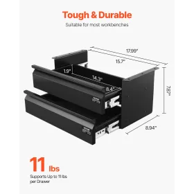 2 Skuffe 40 cm under Desk-skuffe Arrangør Slide-Out skuffe Rumbesparer