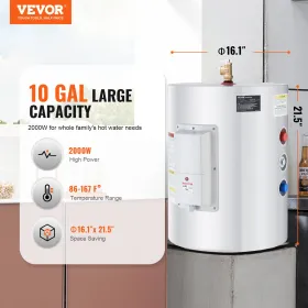 10 gallon elektrisk vandvarmer med øjeblikkelig varmluft, 1,6