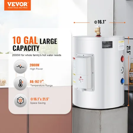 10 gallon elektrisk vandvarmer med øjeblikkelig varmluft, 1,6