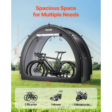 Bike Storage Tent, 1 to 2 Bikes, Outdoor Spacious Bike Storage Tent with Ventilated Window, Waterproof Fan-Shaped Bike Tent with