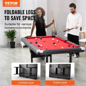 Billiards Table, 6.3 ft Pool Table, Portable Foldable Space-Saving Table, Billiard Table Set Includes Balls, Cues, Chalks and
