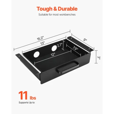 13" Wide Under Desk Drawer Slide Out, Under Desk Mounted Pull-out Drawer Attachment, Hidden Desktop Storage Organizer, Under Tab