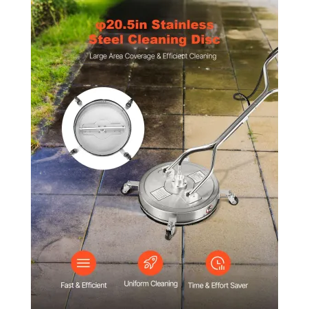 20" Pressure Washer Surface Cleaner, Stainless Steel Pressure Washer Attachments with 4 Wheels, 4500 Max PSI, 3/8 Quick Connecto