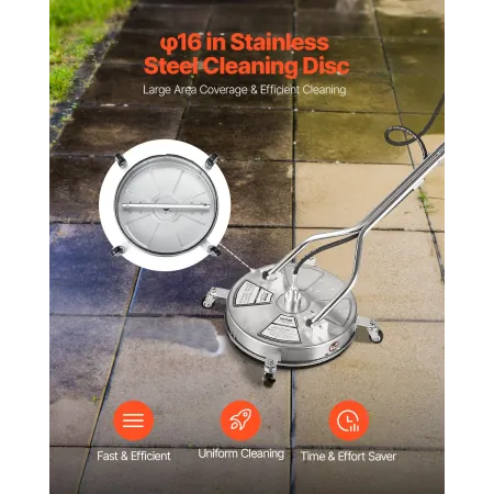 18" Pressure Washer Surface Cleaner, Stainless Steel Pressure Washer Attachments with 4 Wheels, 4000 Max PSI, 3/8 Quick Connecto