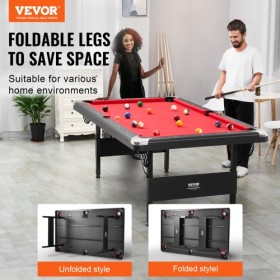 Billiards Table, 7 ft Pool Table, Portable Foldable Space-Saving Table, Billiard Table Set Includes Balls, Cues, Chalks and