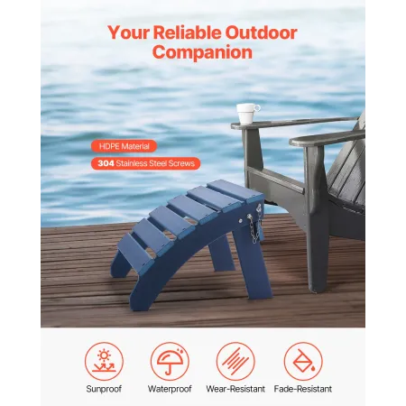 Adirondack Ottoman, 18.7L x 18.9W x 13.8H Inch HDPE Plastic Folding Adirondack Ottoman, Weather-Resistant Foot Rest for Adironda