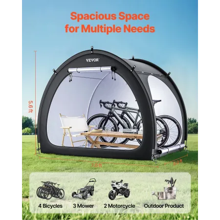 Bike Storage Tent, 4 to 5 Bikes, Outdoor Spacious Bike Storage Tent with Ventilated Window, Waterproof Fan-Shaped Bike Tent with