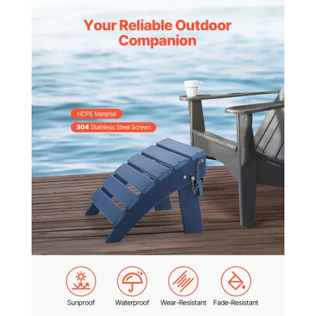Adirondack fodskammel 15,7L x 18,9B x 13H tommer HDPE foldbar