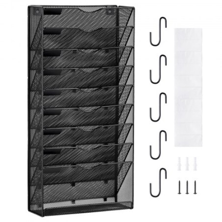 Filvægstativ Mesh Wall File Holder 1-stykke 10 Lommer til kontor/skole