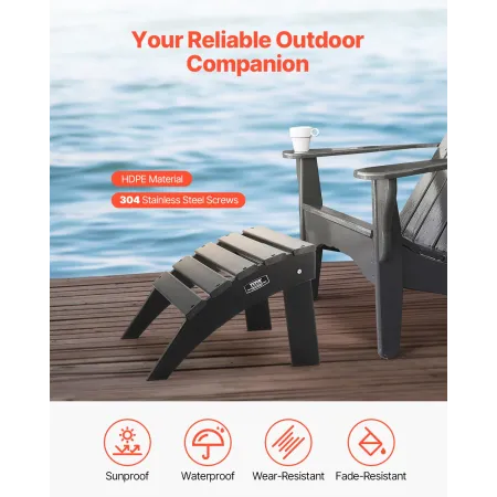 Adirondack fodskammel 18,7L x 19,7B x 13H tommer HDPE foldbar