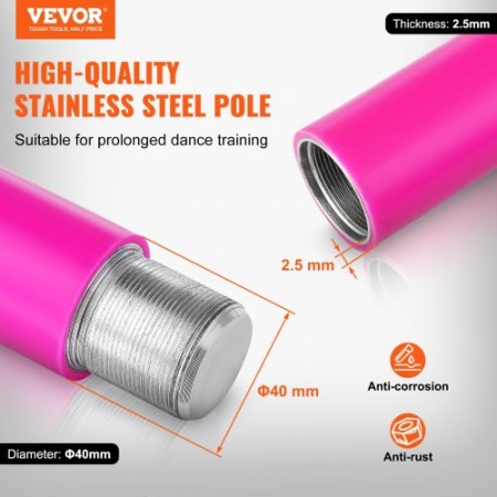 Professional Dancing Pole, Spinning Static Dancing Pole Kit, Portable Removable Pole, 40mm Heavy-Duty Stainless Steel Pole,