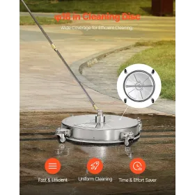 18" Pressure Washer Surface Cleaner 4 Wheels 4000 Max PSI 2 Extended Wands